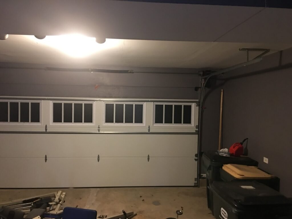 Garage interior with new windowed garage doors
